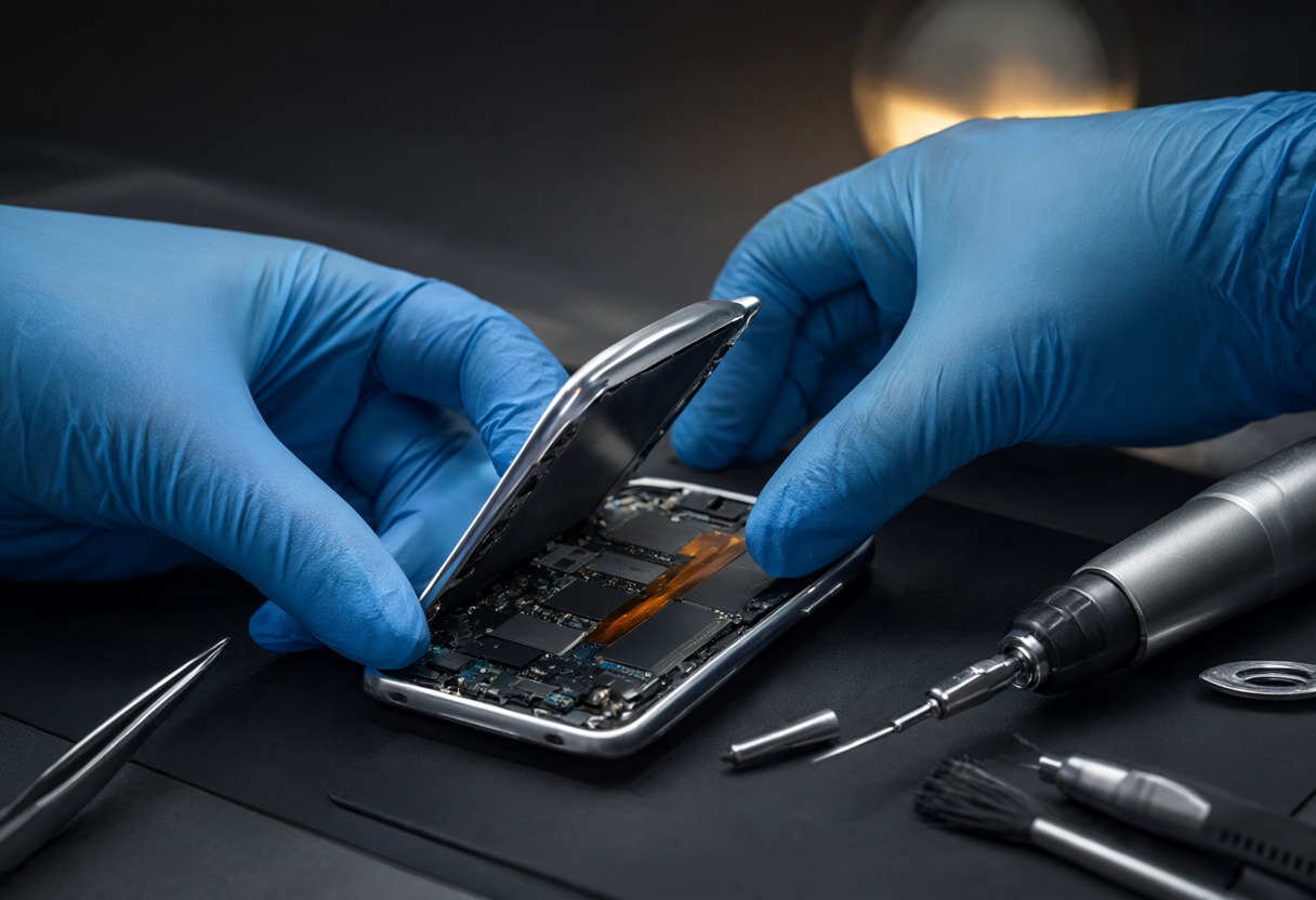 Técnico de Dr. Cell reparando un celular